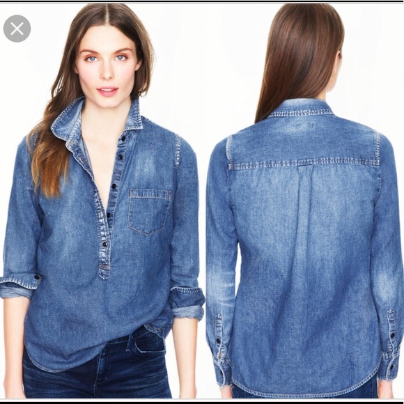 J Crew Classic Chambray Popover Shirt 